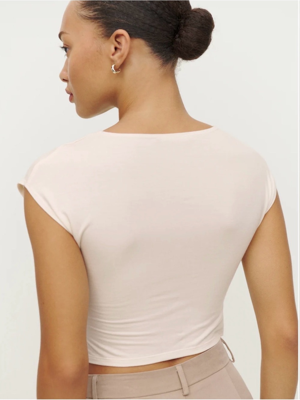 Reformation Ruched Crop Top in Light Beige - Picture 3 of 7